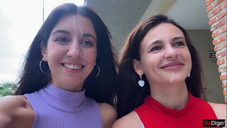 Cute Neighbors Suck Cock and Get Facial Cumshot for Public Cumwalk