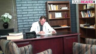 Nurse sucks doctors huge cock then rides it to a cumshot