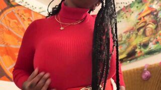 Busty Ebony Fucks a Dildo in Her Torn Leggings Tights