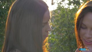 Romantic sex session with two angelic looking brunettes who finger fuck and suck on each others cunts