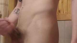 Fit teen jerking off in bathroom (cumshot)