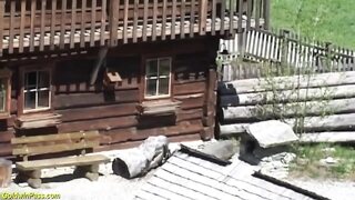 German dirndl teen kissing and licking in the mountains