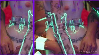 NEON GANGBANG - Hot Wax and Hard Cocks Bless Petite Kiara's Shaved Pretty Pussy