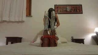 I bound my wife on the bed on pantyhose and high heels &mdash;  throated and fucked with no mercy