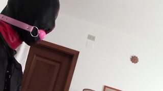 Laura is bound on sexy clothes, ball gagged, ring gagged, throat fucked and creampied