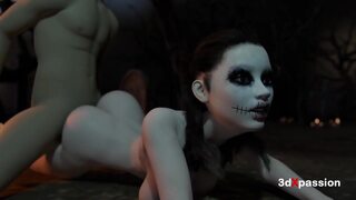 Halloween Night on the Forgotten Hill Busty girl gets fucked hard in the Graveyard