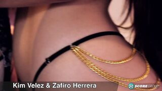 Zafiro Herrero strap-on-fucks busty Latina Kim Velez