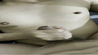 POV Asian couple handjob cumshot, masturbating her boyfriend until he ejaculates all over her, lots of fluid.