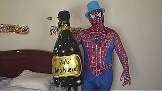 Beautiful big-bootied milf celebrates New Year's by sucking Spider-Man's dick