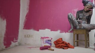 Anal Gape, Anal Stretching, Tattooed Girl Gets Horny in Work Clothes Squirt soaked