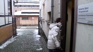 Lovely brunette in threesome double penetration