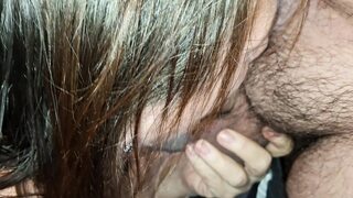 Granny sucks my dick, and I shoot my cum on her feet