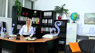 Hot blonde with huge tits seduced boss and fucks hard