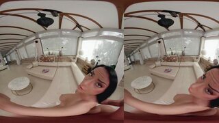 SexBabesVR - Brunette Cara Mella fucks the handyman and drains his cock all over her big tits in VR