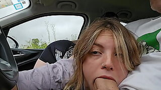 They find me GIVING A BLOWJOB TO MY boyfriend IN THE CAR CUM MOUTH
