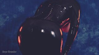 Latex Bondage and FemDom Fingering with Blonde Rubber Mistress