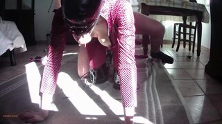 Milf on leather catsuit, platform boots roughly fucked and cum on tits PREVIEW