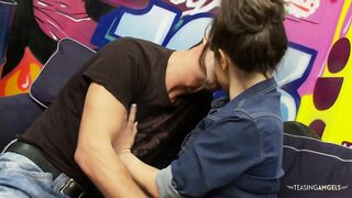 Sloppy kisses excite the brunette for the hardcore pummeling that is about to go down