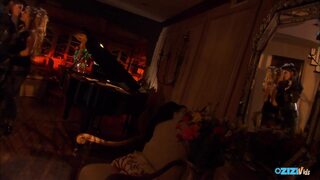 After an event the two randy lesbians fucked each others cunts wildly and freely